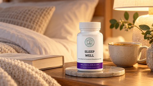 2nd Springs Sleep Well at a softly lit bedside table with a book and herbal tea